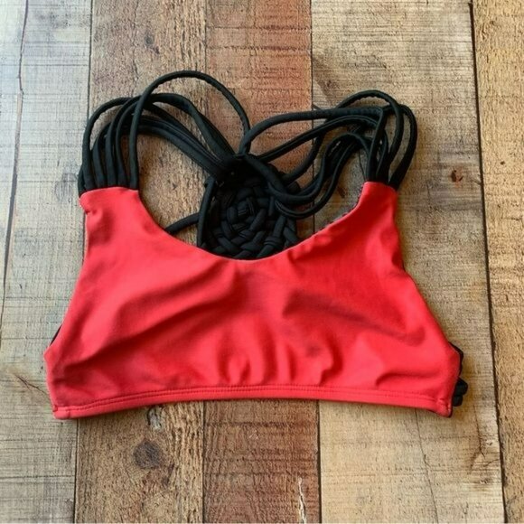 Uintah collection red and black low impact sports bra with cross back detail - Picture 1 of 5